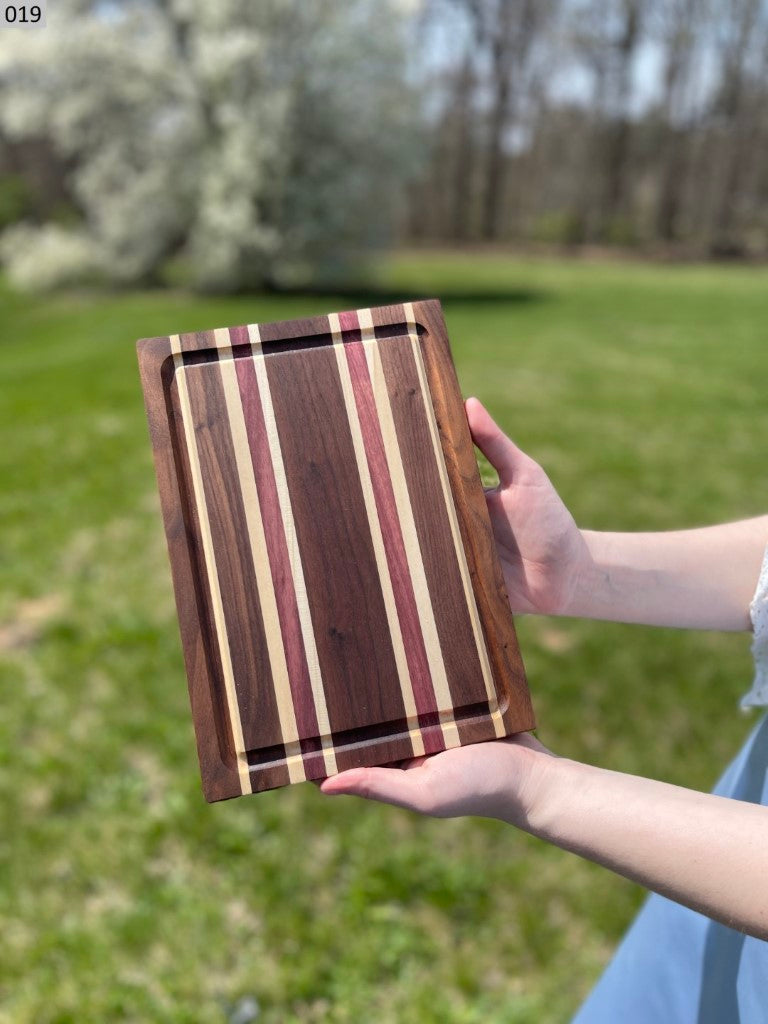 Black Walnut, Curly Maple, Maple and Purpleheart Cutting Board 019