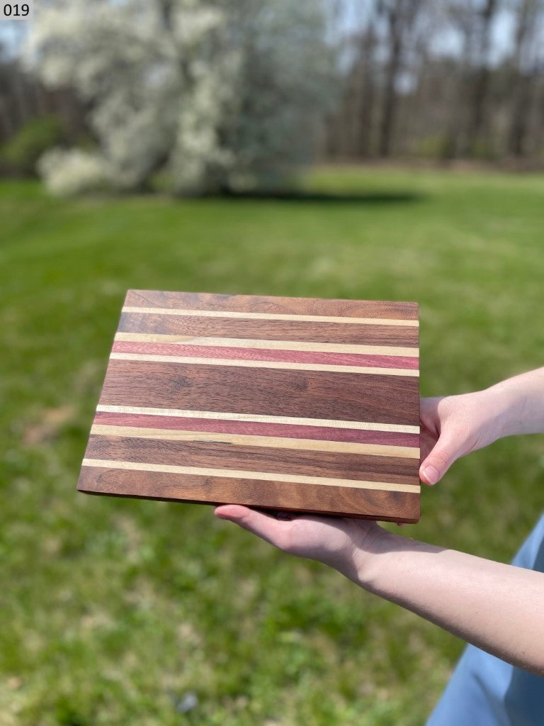 Black Walnut, Curly Maple, Maple and Purpleheart Cutting Board 019