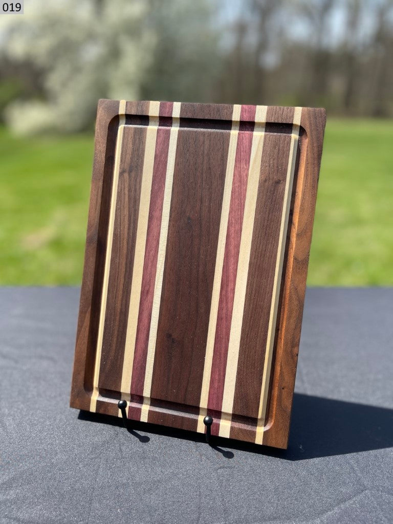 Black Walnut, Curly Maple, Maple and Purpleheart Cutting Board 019